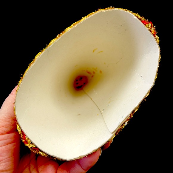 Vintage/Retro red flocked cardboard angel tree topper with satin wings , Japan - Picture 3 of 12